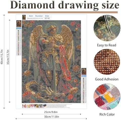 EOPLK Archangel Michael with Dragon Diamond Painting Kits for Adults, Religious Diamond Art Kit for Beginners, 5D DIY Full Drill Round Gem Painting by Numbers for Home Wall Decor Gift, 12x16 inch
