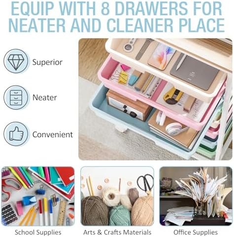 Rolling Storage Cart, Rainbow Cart with 8 Drawers and Wooden Tabletop, Teacher Organization for Classroom, Art Cart for Classroom,Office,Bedroom,Rainbow | Teacher Organization for Classroom, Art Cart for Office,Bedroom,Craft Room