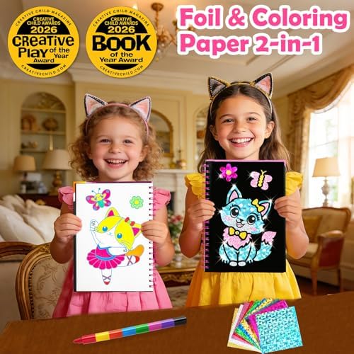FUNNYB&G Foil Art Craft Kit for Kids, Sparkly Birthday Gift Toy for Girls | No Mess, Kids Ages 4-10 Create Sparkling Artwork, A Creative Gift for Birthdays, Holidays, Travel Activities,Screen-Free Fun