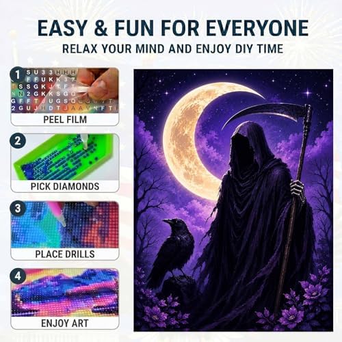 TOPCLTV Grim Reaper Diamond Art Kits for Adults, Halloween Diamond Painting