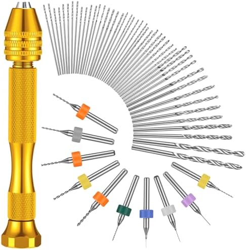 Mudder 57 Pcs Micro Drill Bits & Pin Vise Set 0.1-3mm, Gold