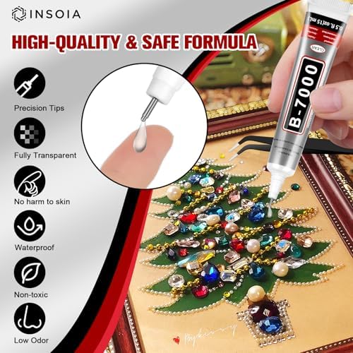INSOIA Bedazzling Glue B7000 Clear, 24 x 15ml Precision Tip