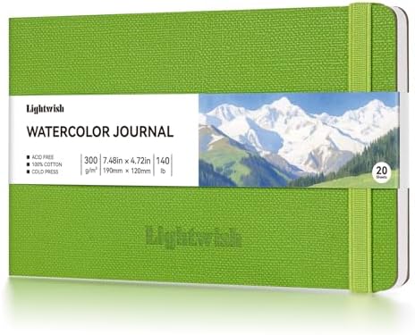 Watercolor Journal - 100% Cotton Hot Press Paper | 20 Sheets 40 Pages | 300GSM (140lb) | PU Leather Cover Watercolor Sketch Books for Artists Painting,Mixed Media 7.5 in x 4.7 in