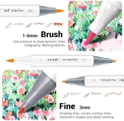 SFAIH Art Pastel Alcohol Markers Brush & Fine Tip - 61 Dreamy Colors