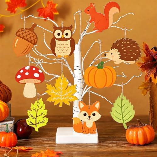 80PCS Wooden Fall Ornaments to Paint Thanksgiving Decorations, 10 Styles DIY Blank Autumn Unfinished Wood Maple Leaves Turkey Pumpkin Halloween Cutouts Ornament for Crafts Birthday Party Gifts Hanging