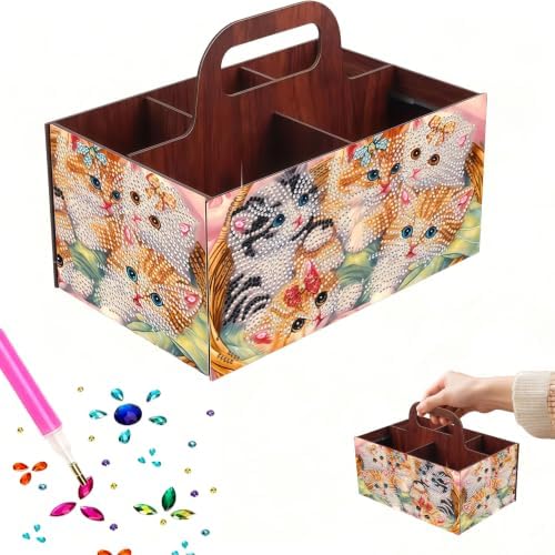 LSQFS Cat 5-Grid Wooden Diamond Painting Storage Box with Handle for Adults