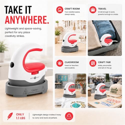HTVRONT Heat Press Mini Heat Press Machine, Mini Iron for Crafts | Heats Up Quickly & 3 Heat Setings, Perler Beads Iron, Small Heat Press Machine for T Shirts, Hats