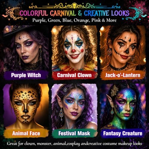 Face Painting Kit, 26 Colors Oil Based Face & Body Paint Palette with Translucent Setting Powder & 10 Brushes, Large Black & White Pans for Halloween SFX Cosplay Costume Makeup