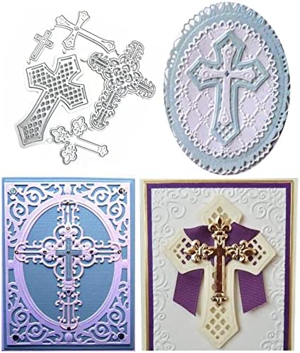 Scrapbooking Die-Cuts, Layer Frame Net Set Metal Cutting Dies for Card Making, Paper Craft Template, Background Embossing Stencils, DIY Album Décor (Five Crosses-11.4x12.5cm)