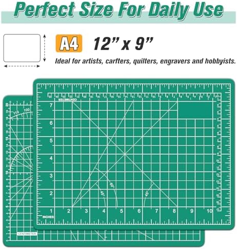 DIYSELF 9in×12in Cutting Mat, A4 Craft Mat for Sewing and Fabric | A4 Self Healing Cutting Mat for Sewing, Quilting and Paper Crafts, 5-Ply Double-Sided Cutting Board with Angle Lines