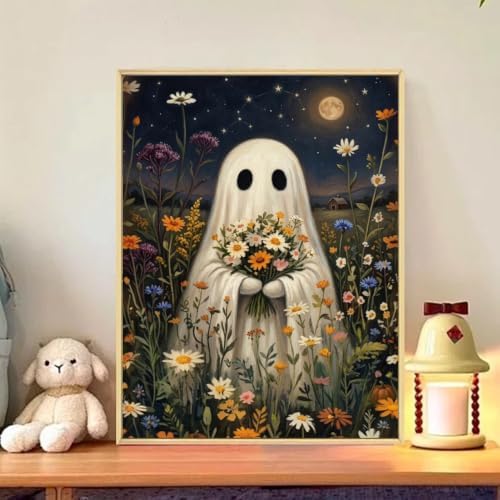 Halloween Paint by Numbers Kit for Adults, Ghost Holding Fowers, 16x20 inch