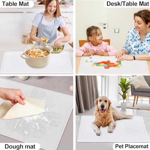 Standard Translucent Baking Mats for Kitchen Counter-Food Grade Kids Dinner Table Placemat Craft Mat Non-Slip Countertop Protector Mat with Raised Edges for Air Fryer(1Pack 23.6'' x 15.7'')