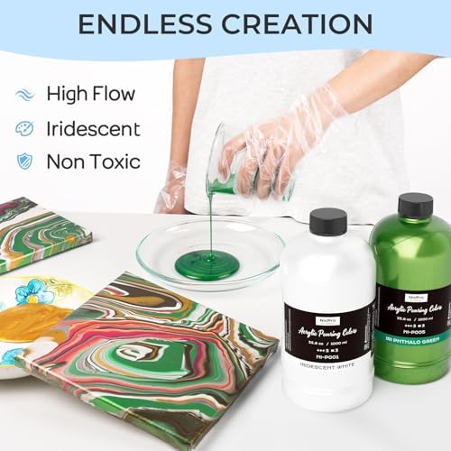 Nicpro 8 Colors 33.8 oz Large Bulk Iridescent Acrylic Pouring Paint Kit