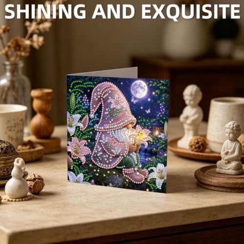POETRYDRAW DIY Diamond Art Painting Greeting Card Kit, Creative Craft Set for Card Making，Garden Goblin