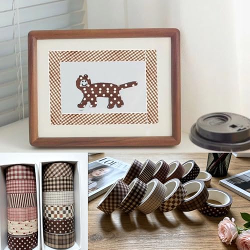 12 Rolls Vintage Plaid Washi Tape Set, Brown and Red15mm Wide