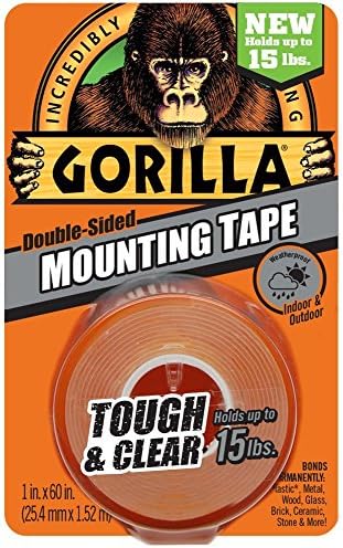 Gorilla Mounting Tape, Tough and Clear, Double-Sided, 1" x 60", Clear - 24 Pack