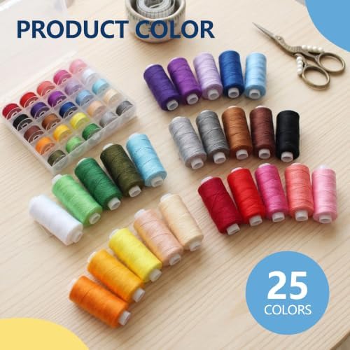 Sewing Machine Hand Thread Kit, 25 Bobbins + 25 Thread Spools