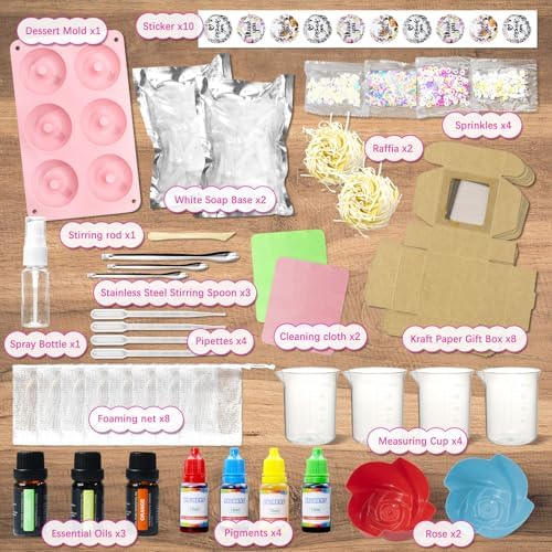 WhizToys Soap Making Kit, DIY Soap Making Supplies with Donut Molds | DIY Craft Supplies with Soap Base, Essential Oils, Birthday Holiday Gifts for Girls Fun, Easy, Creative DIY Craft Kits