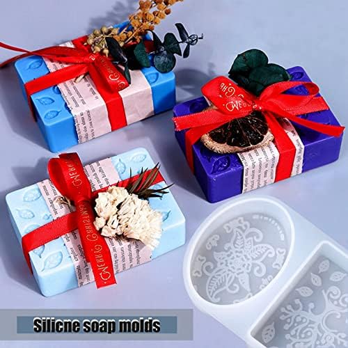 Soap Molds Silicone, 3D Rectangle & Oval Flower Pattern Mold, Set of 2 | Non-stick Mixed Flower Patterns Soap Making Mold for Handmade Craft Soap DIY Candle Polymer Clay Design Lotion Bars