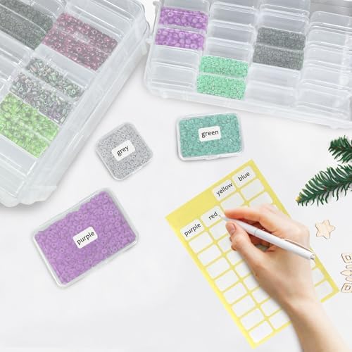 Guyuyii 58 Pcs Transparent Bead Organizer with Portable Handle and Labels