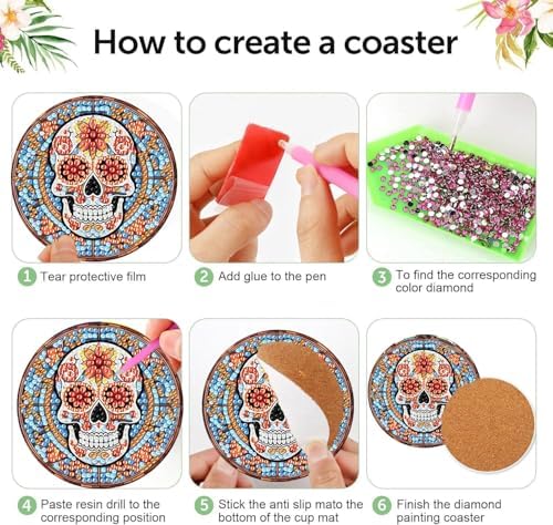 8 Pcs Diamond Art Coasters Kit for Adult with Holder, Diamond Coaster 4x4in