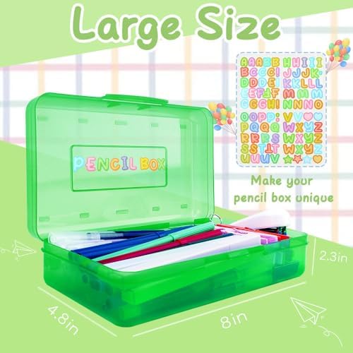 Green Pencil Case Box Large Plastic Hard Pencil Case Crayon Box Makeup Organizer for Desk Crayon Boxes Plastic 1 Pack Storage Container Organizer Boxes for Pens School Stylish Office Supplies Storage