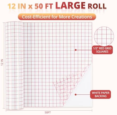 YRYM HT Transfer Tape for Vinyl, 12" x 50 FT, Medium Tack, Red