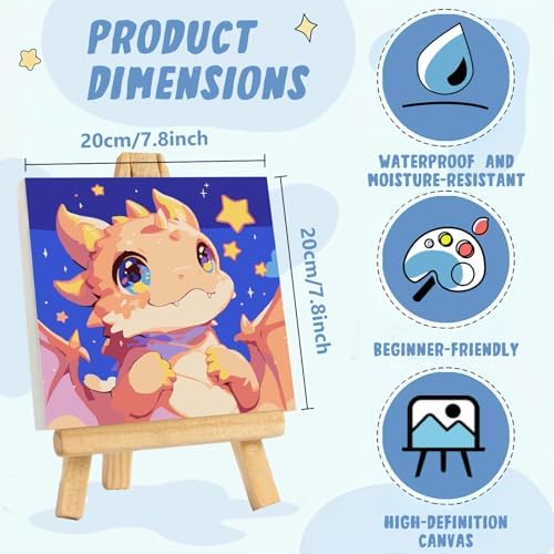 XTCIXAL Paint by Numbers Kit for Kids with Frame, Dragon, 8X8 inch