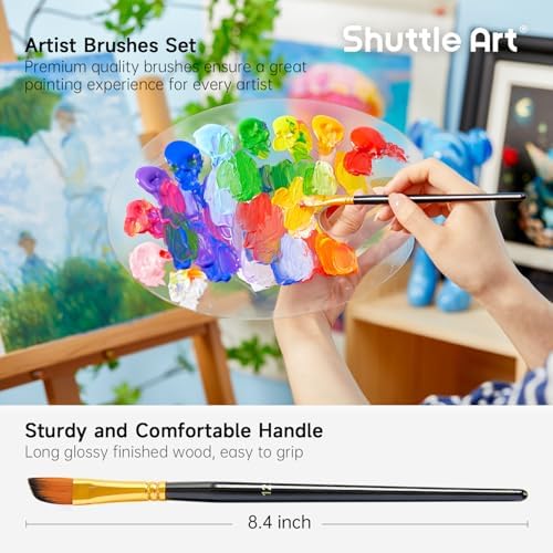 Shuttle Art 12 PCS Paint Brush Set with Case, Assorted Shapes & Sizes for Acrylic, Watercolor, Oil, and Gouache, Perfect Artist Brushes for Kids, Beginners, and Professionals, Ideal for Home or Travel