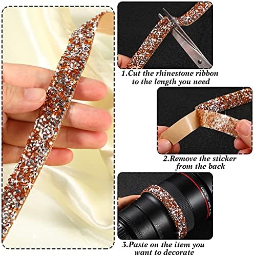 Xinnun 5 Rolls Rhinestone Ribbon Self-Adhesive Crystal Shiny Rhinestone Strips Bling Resin Diamond Ribbon for Graduation Party Decor, DIY Prom Dress,Craft(Mixed Colors,0.59 Inch,Basic Style)