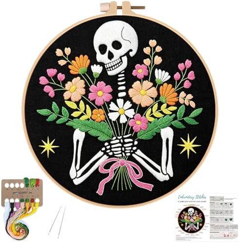 Louise Maelys Halloween Skeleton Flower Embroidery Kit for Beginners Adults
