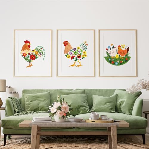 Louise Maelys 3 Packs Farm Animals Embroidery Kit for Beginners Gift
