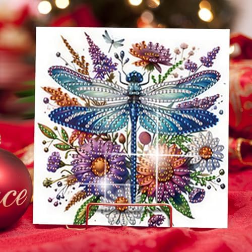 Diamond Art Cards with Envelopes–6PCS DIY Diamond Painting Greeting Cards Kit | Card Making Kit with Bling for Adults & Beginners | Birthday,Holiday & Thank You Cards (Flower Dragonfly)