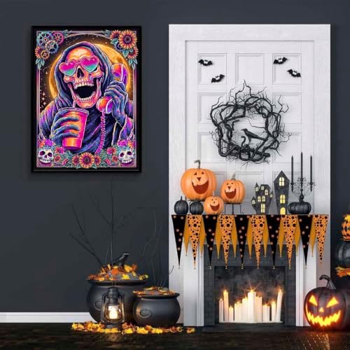 Halloween Diamond Art Kits for Adults, Trippy Gothic Skull Diamond Painting