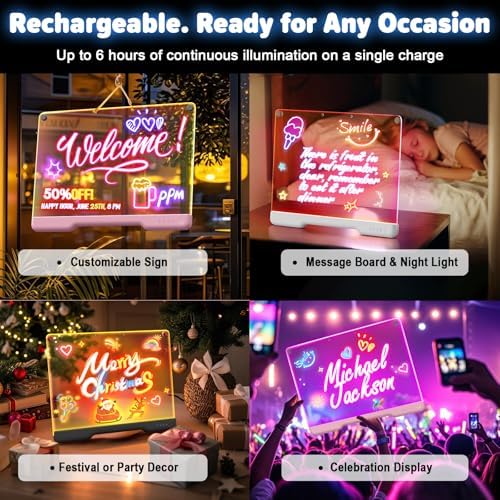 Geokay 16" Rechargeable LED Drawing Board, 9-Color Light Modes, Neon Art Dry Erase Light Up Doodle Glow Pad with Built-in Stand, Sketching Gift Toy for Kids/Girls/Teens, 7 Markers & Tracing Book
