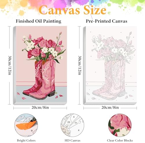 Framed Paint by Numbers Kit for Adults, Western Cowboy Boot Decor 8x12 Inch