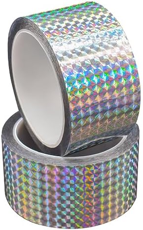 Self-Adhesive Holographic Reflective Tape Prism Tape Holographic Reflective Tape for Keep Birds Away, Craft Projects, DIY Art, Home, Daily Use (Silver, 2 Inch x 55 Yard)