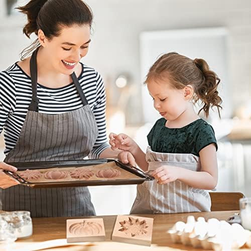 Meanplan Carved Wooden Cookie Mold, Baking Embossing Cookies Stamp Mold Cutter Funny 3D Heart Wood Rose Dessert Tools for Christmas Kitchen DIY Baking Tools(Maple Leaf, Pumpkin)