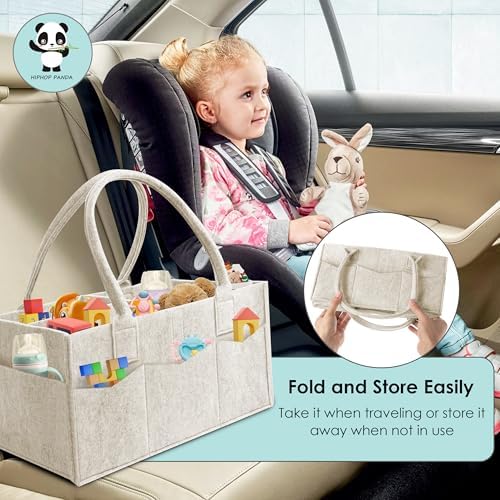 HIPHOP PANDA 2-Pack Diaper Caddy Organizer - Nursery Storage Bin & Car Organizer for Diapers, Wipes, and Baby Essentials - Dual-Color Solid Set (Caramel/Oatmeal), Regular Size
