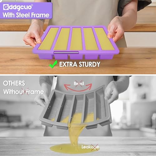 Silicone Butter Molds with Spatula and Lid, Non-Stick Butter Tray with Butter Knife, Reinforced Steel Frame Inside, Perfect for Making 5 Standard 8 Tbsp Butter Sticks, Energy Bar, 2 Pcs