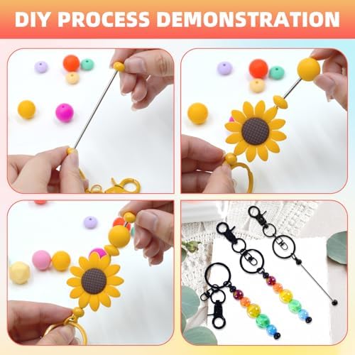 48 Pcs Beadable Keychains Bars bulk - 24 Black DIY Metal Beaded Keychain Making Kit + 24 Bags Included, Bead Keychain Supplies,Blank Key Chain, Perfect for Women, Men, Mother's Day, Birthday Gift