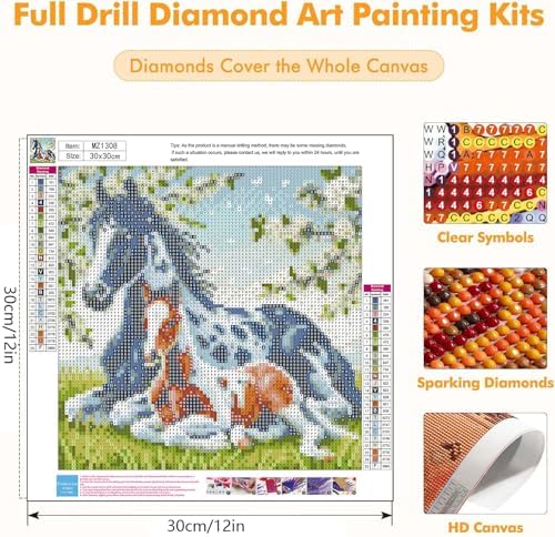 Axquilon Horse Diamond Art Kits for Adults 12x12 inch