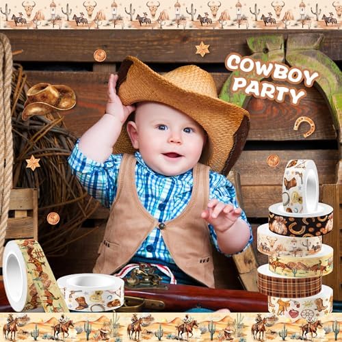 12 Rolls Western Washi Tape Masking Decorative Cowboy and Cowgirl Washi Tape for DIY Craft Gift Wrapping Handbook Sticker Scrapbook Journaling Party Favor