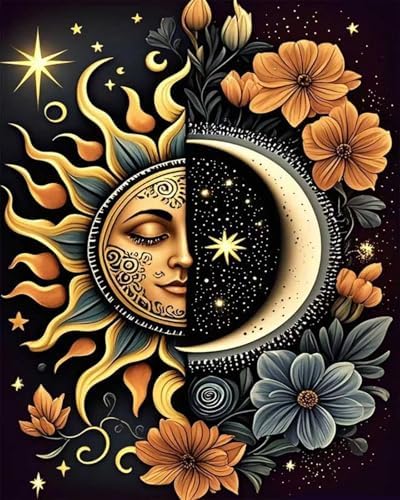 MBNTJHT DIY Paint by Numbers Kit for Adults,Unframed Sun and Moon Paint by Number Kits for Beginners,Easy Digital Oil Painting Art Crafts for Home Wall Decor 16X20 Inch.