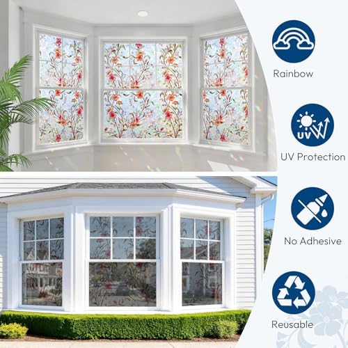 rabbitgoo Window Privacy Film Rainbow, Floral Cosmos, 17.5" x 157.4"