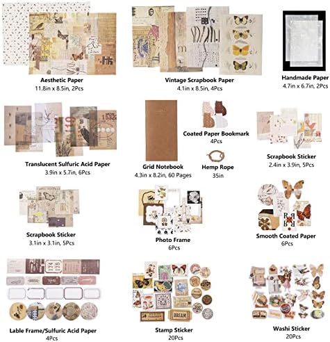 JOYCHOIC Vintage Scrapbooking Supplies Aesthetic Journaling Kit, Scrapbook Large Collection for Bullet Junk Journal, Arts Craft Collage, Beginners, Ephemera