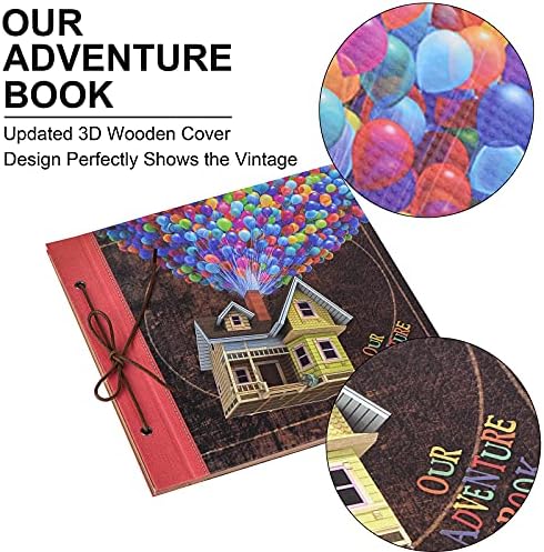 Scrapbook Photo Album, Our Adventure Scrap Book, 12 Inches by Inches Embossed Words Hard Cover Movie Up Travel Scrapbook for Anniversary, Wedding, Travelling, Baby Shower, etc (Scrapbook-Balloon)