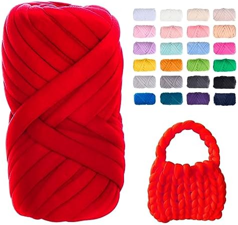 JeogYong Chunky Yarn for Hand Knitting, 0.55lb/10 Yards Arm Knitting Bulky Giant Tubular Yarn for Bags, Baskets, Pillows, Pet Nests, DIY Crafts (Red)
