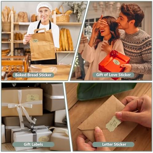 300 Pcs Kraft Labels Stickers, 1.2x2 Inch, 3 Decorative Designs, Writable for Gift Wrapping, Pantry Storage, Jars & Wedding Decor