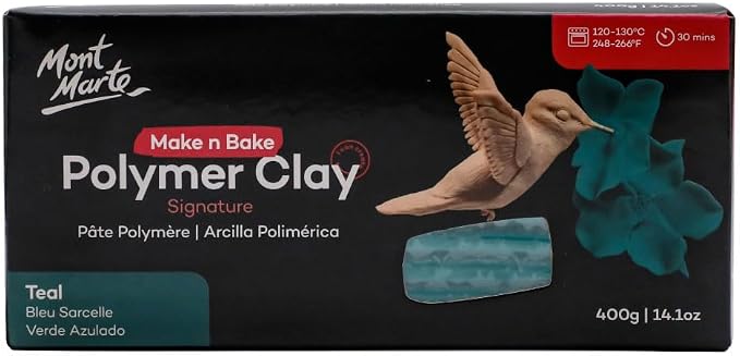 Mont Marte Make n Bake Polymer Clay Signature Teal 400g (14.1oz) Block, Bake in Oven, Soft and Smooth, Sculpting, Craft, DIY Décor, Jewelry